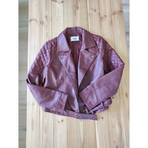 Burgundy Jacket Moto Jacket Faux Leather Fall Sz Small S JACK BB Dakota